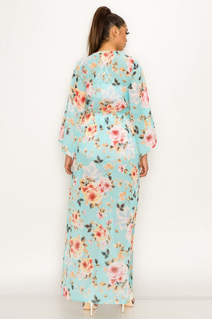 Aqua Floral Print Tie-Front Duster