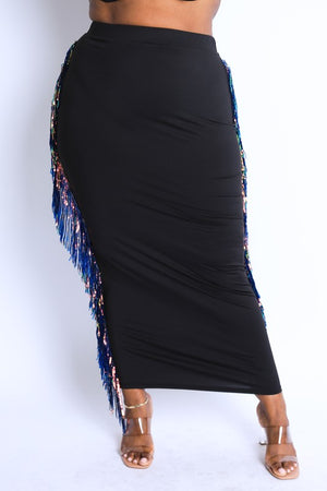 11122021 Black Sequins Fringe Maxi Skirt