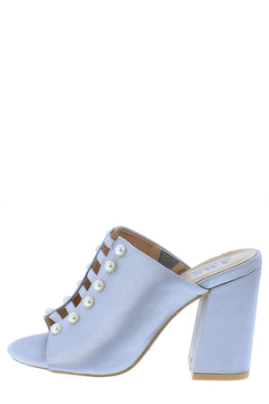 Silver Pearl Cut Out Peep Toe Slide Block Heel