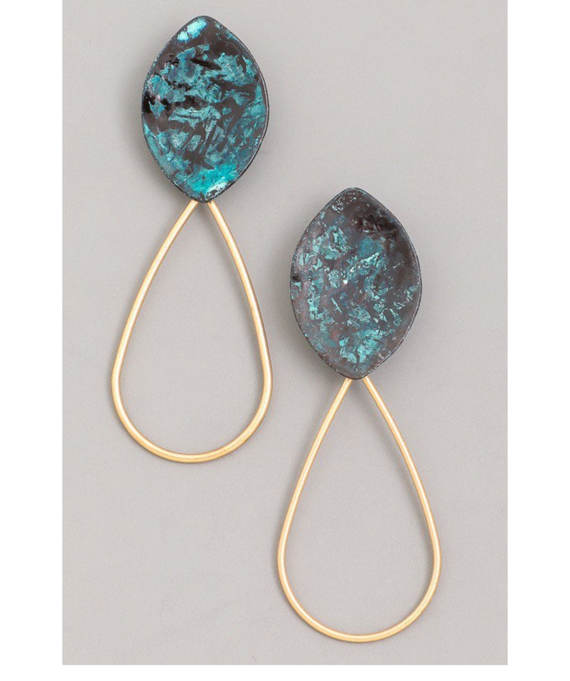 061322 Oval Turquoise Gem Gold Drop Earrings
