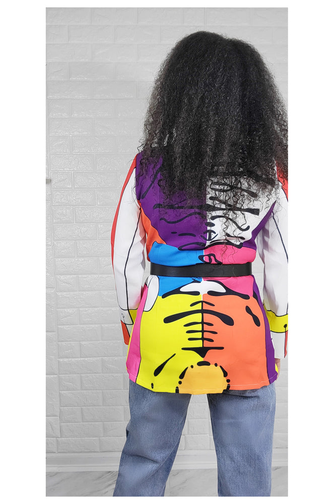 03072022 Yellow/Pink Multi Print Elegance One Button Blazer