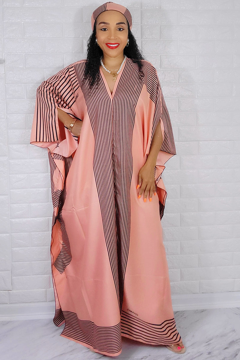 03162022 The Chic Auntie Coral Caftan with Scarf ONE SIZE FIT ALL