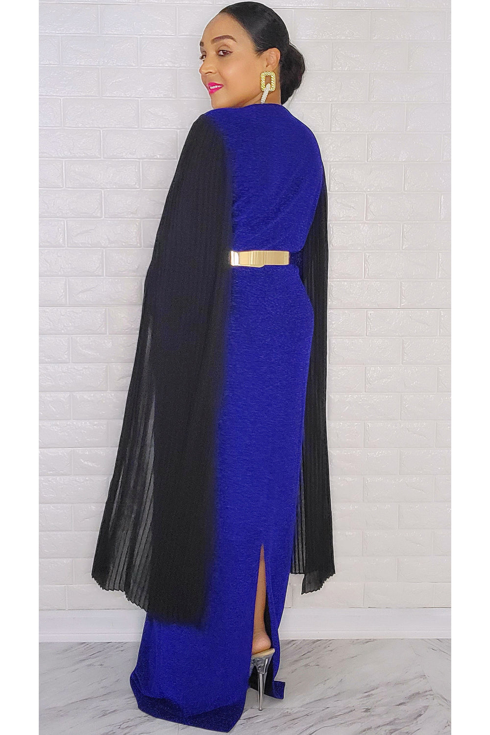 110522 Miss Extra Long Sheer Sleeve Royal Blue Dress