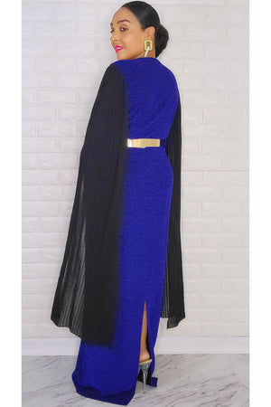 110522 Miss Extra Long Sheer Sleeve Royal Blue Dress