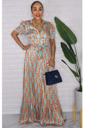 020123 Orange Emerald Monogram Maxi Dress