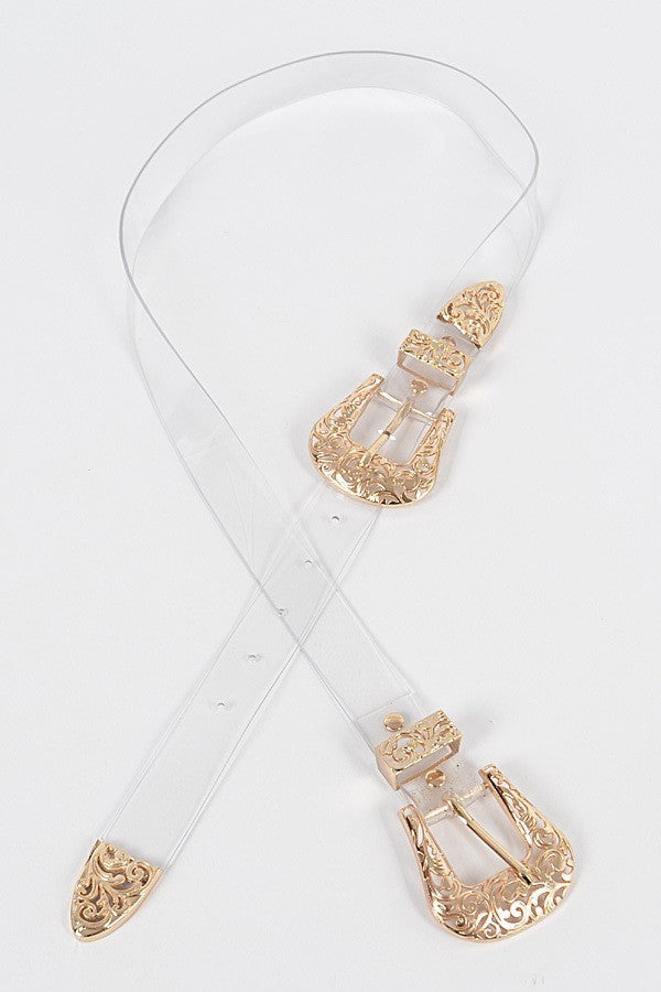 Skinny Clear Double Buckle Belt