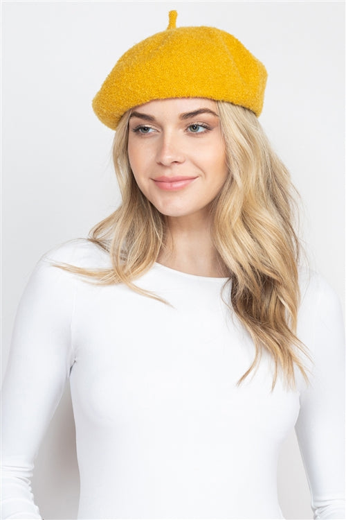 122322 Mustard Fleece Acrylic Beret Hat