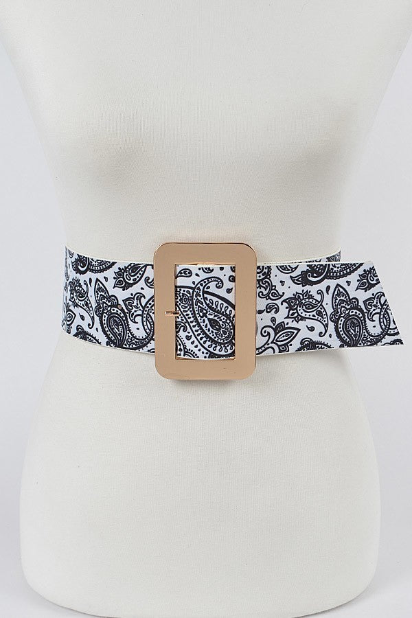 Item 200 White Paisley Square Buckle Belt (S-L)