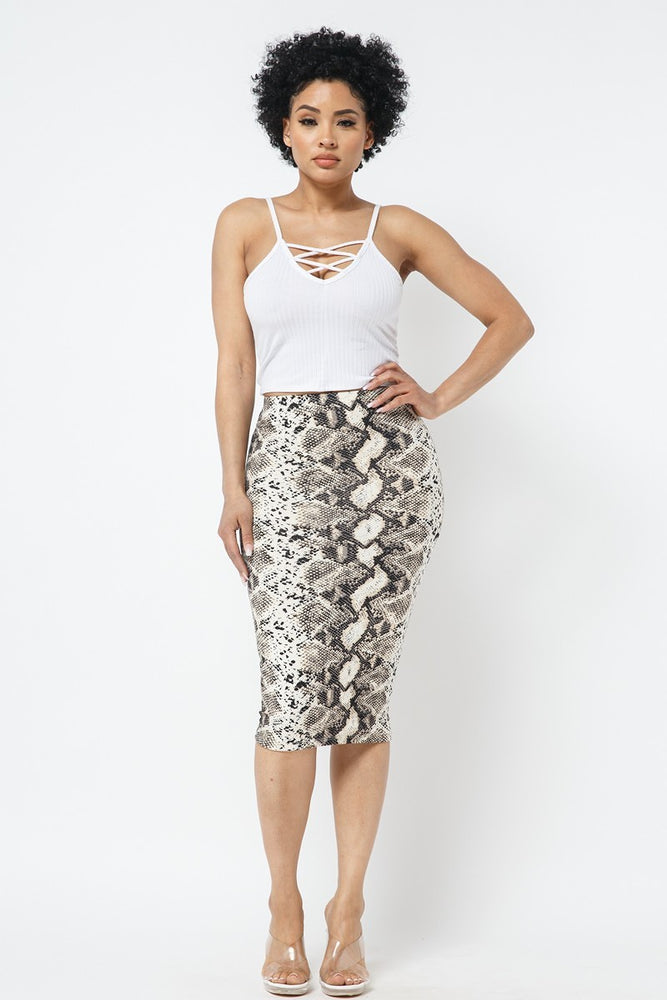 09152021 Brushed Dty Snalked Print MIDI Skirt