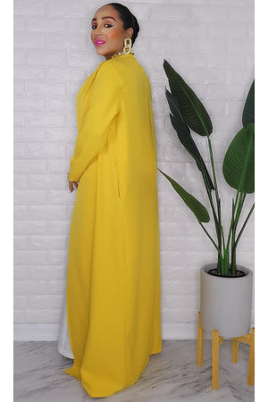 020123 The white & Yellow Majesty  Top/Pant Set with Necklace