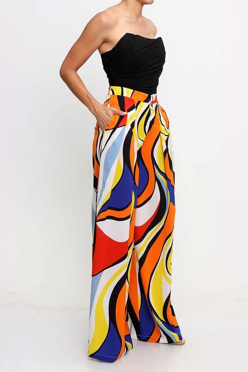 080422 Orange/Royal  Multi Colored Wide Legged Pants