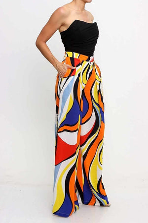 080422 Orange/Royal  Multi Colored Wide Legged Pants