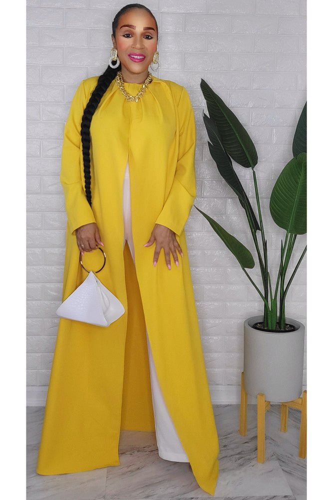 020123 The white & Yellow Majesty  Top/Pant Set with Necklace