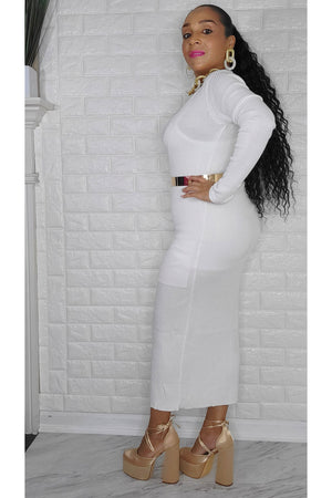 121622 White Button Down Font Pocket Rib Midi Dress