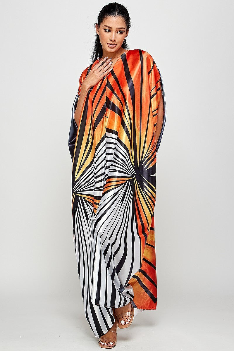 071522 The Orange Zebra Print Satin Caftan