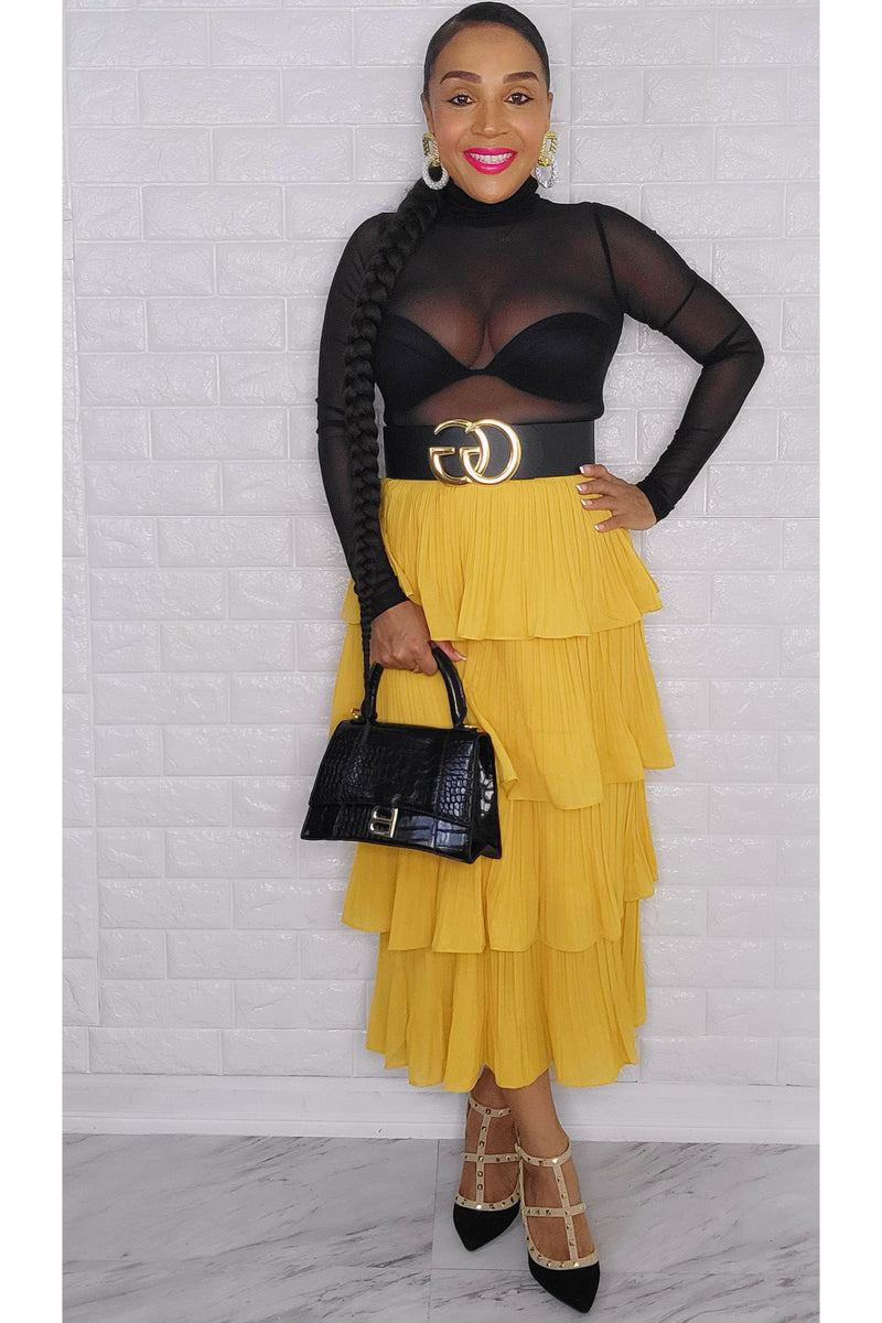 Mustard yellow top ruffle skirt