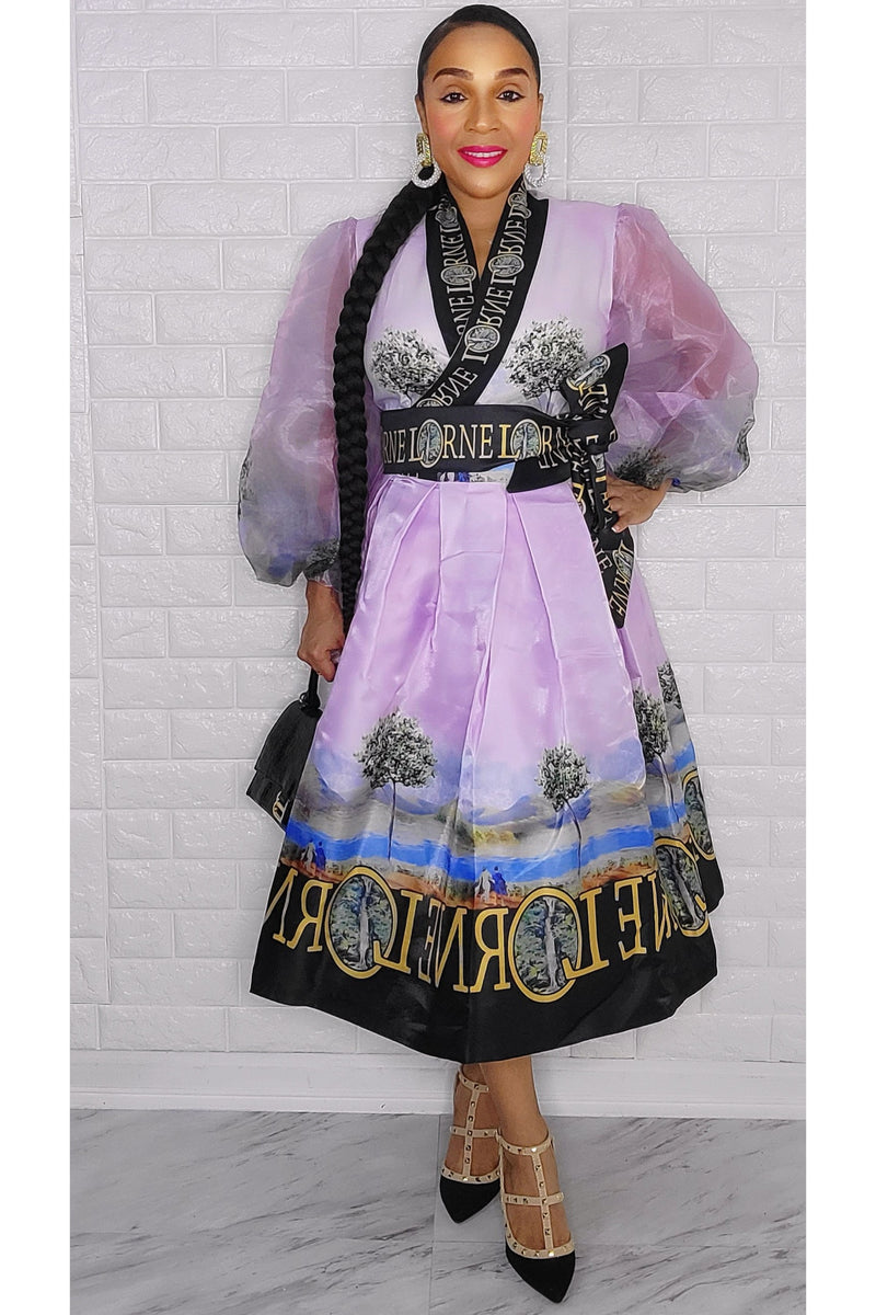 021223 The Lilac French Plain Print Wrap Short Dress