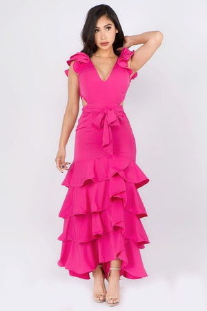 09152021 Fuschia Solid colores maxi dress.