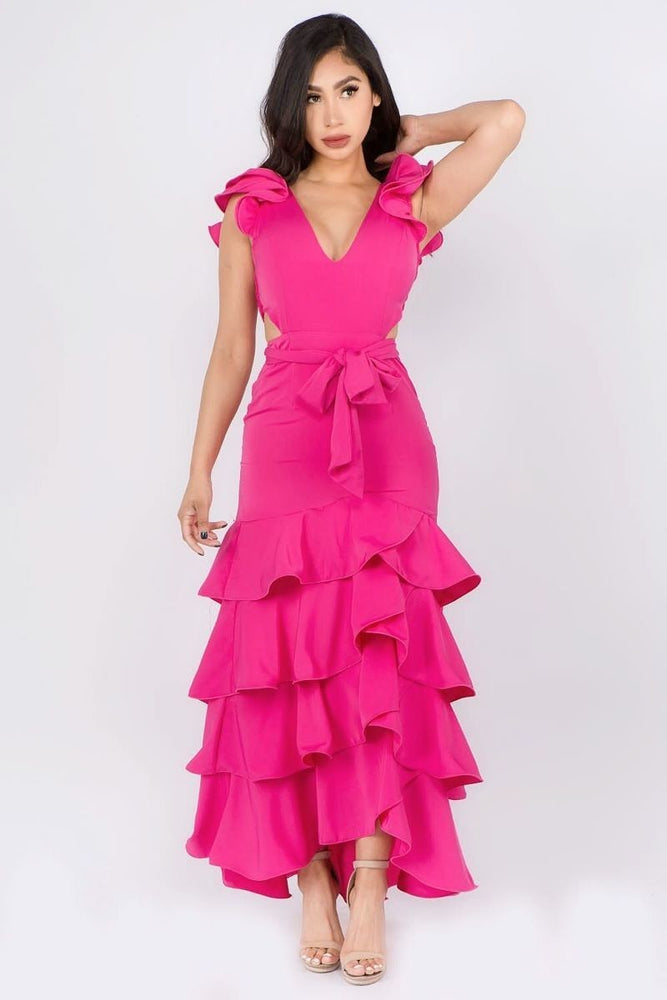 09152021 Fuschia Solid colores maxi dress.