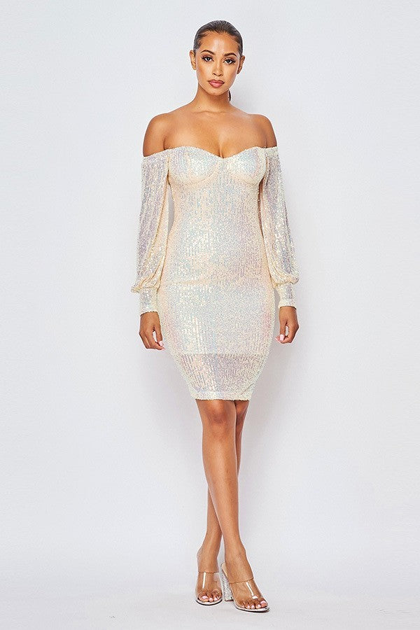 Opal Sexy Sequin Off The Shoulder Bodycon Dress