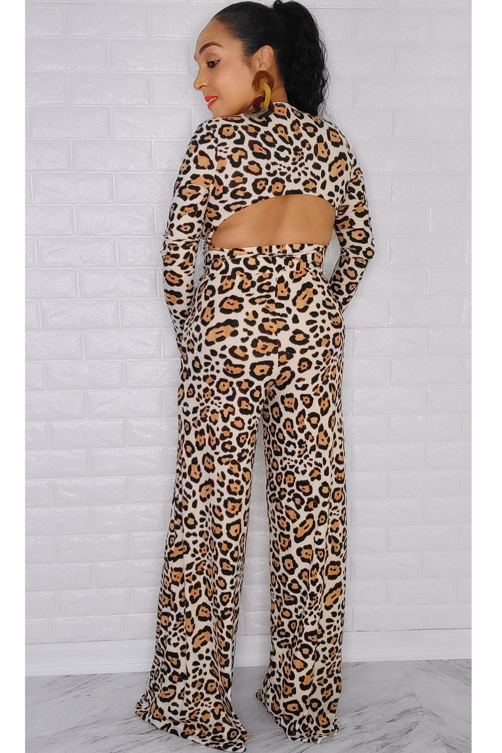 101922 The leopard Two pieces Crop Top & Pant Set