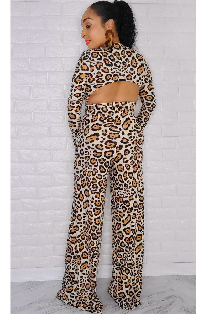101922 The leopard Two pieces Crop Top & Pant Set