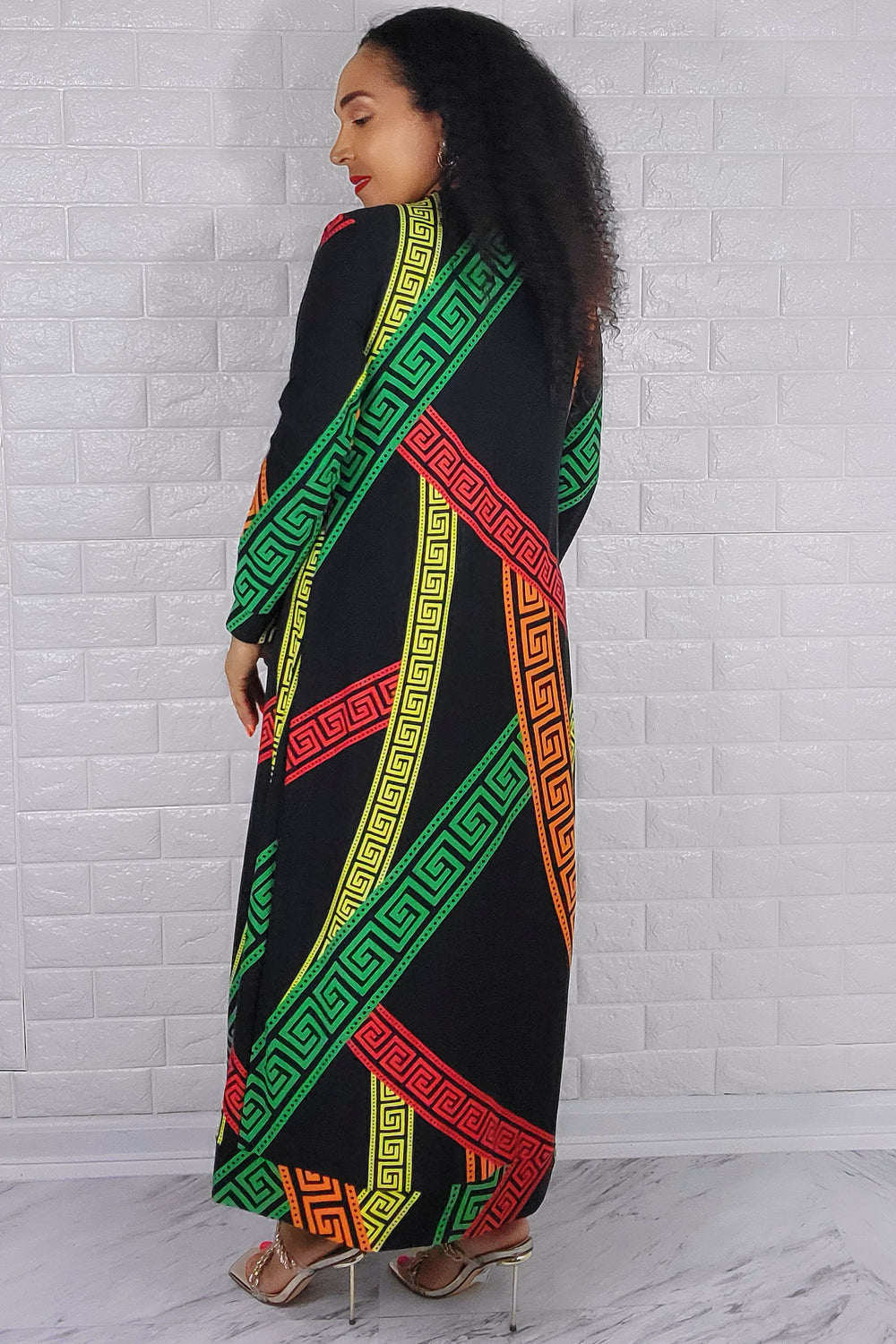 05042022 Green & Orange Multi Print 2 Pc Duster & Dress