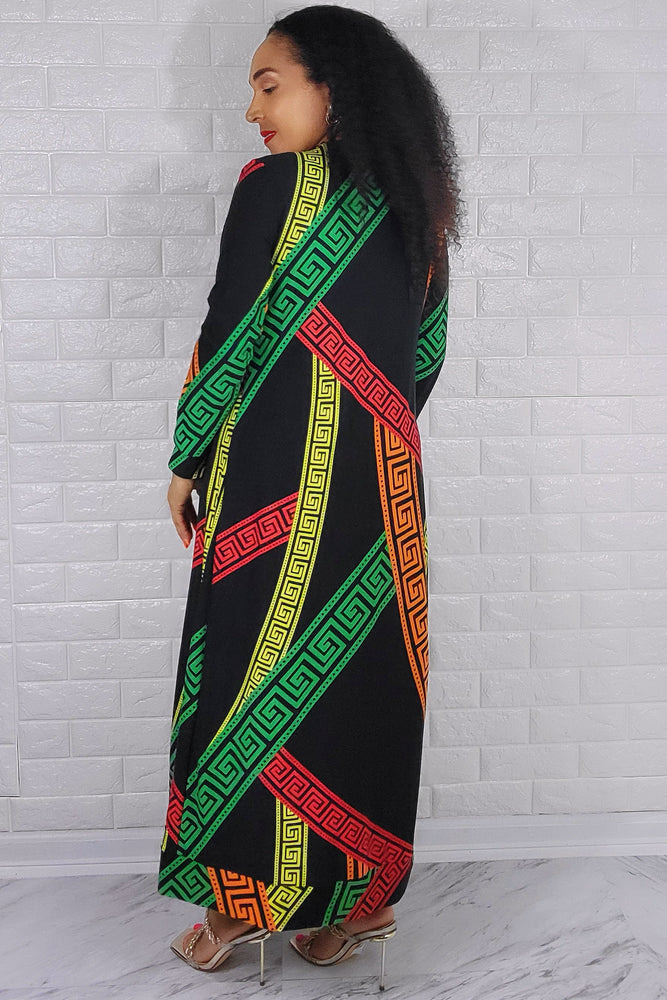 05042022 Green & Orange Multi Print 2 Pc Duster & Dress