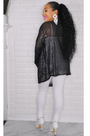 121622 Black Leopard Contrast Sequins Cardigan