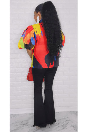 100422 Picasso Print Boo Ties Buttons Down Top