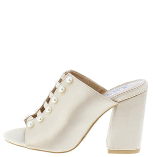 Gold Pearl Cut Out Peep Toe Slide Block Heel