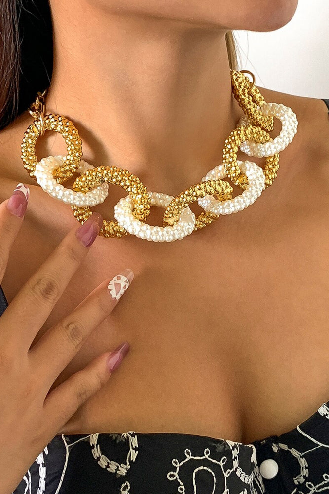 090722 White and Gold Circle Chunky necklace