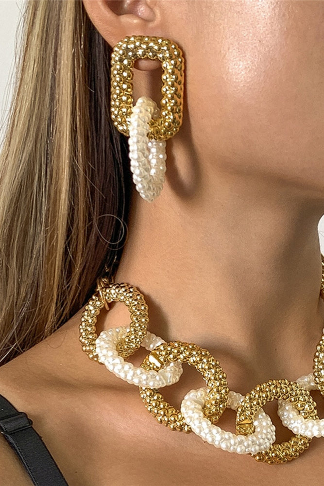 091422 White and Gold Circle Chunky Set