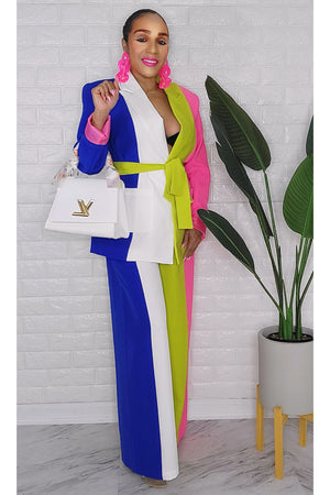 020123 The Spring Vibes Colors Block 2 Pieces Blazer & Pant Set
