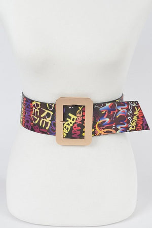 Black Graffiti Square Buckle Belt (S-L)