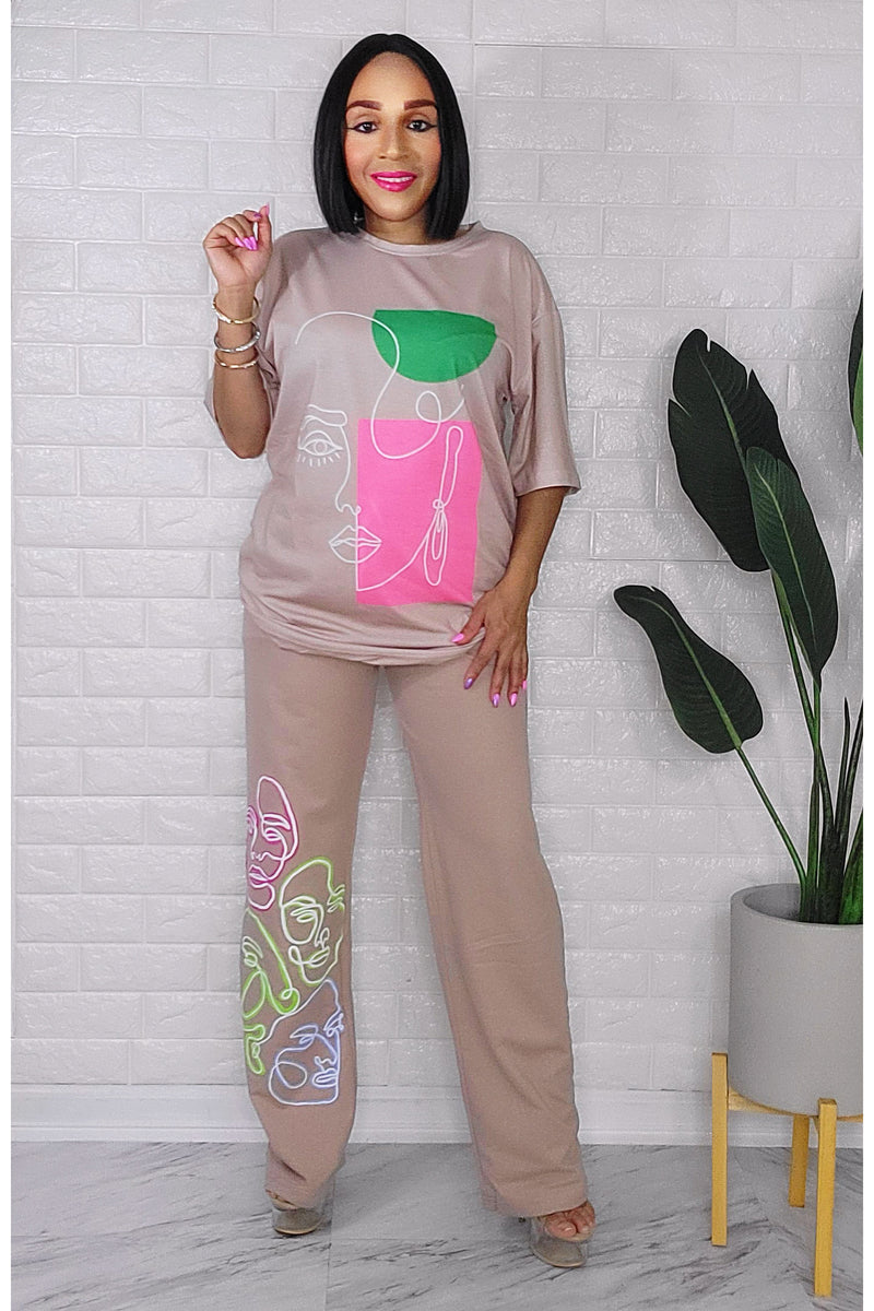 031623 The Cream T-shirt Pant & Top Set with The Lady Face