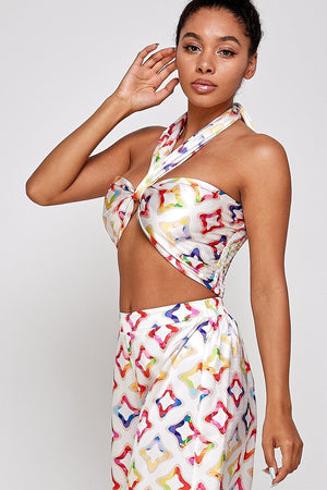 070325  Multi soft Palazzo flowy two-piece  pant set.