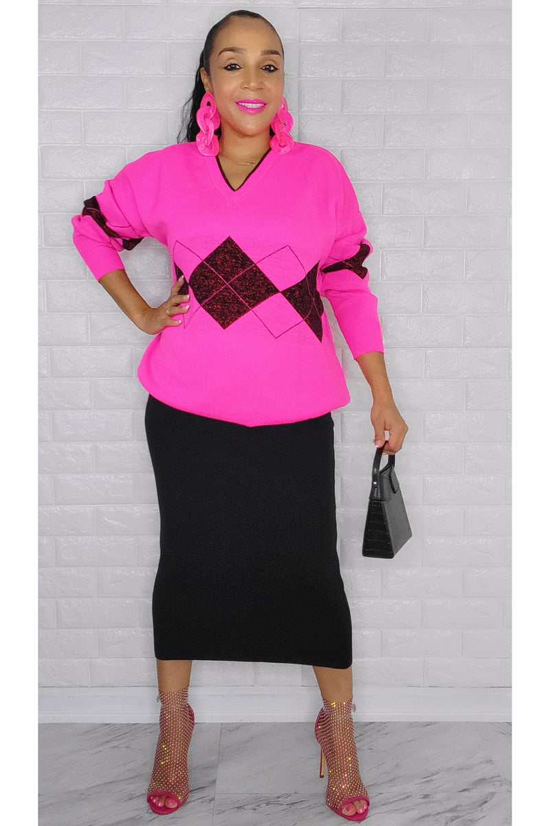120722 The Pink & Black Sweater Skirt Set One Size fit all
