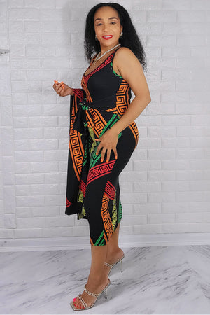 05042022 Green & Orange Multi Print 2 Pc Duster & Dress