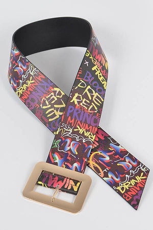 Black Graffiti Square Buckle Belt (S-L)