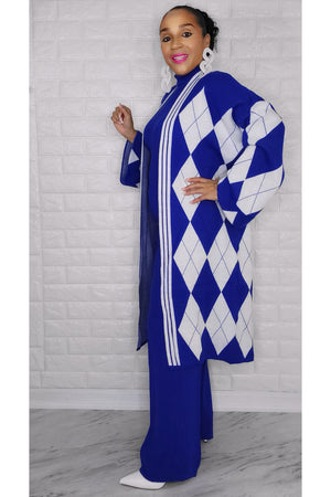 121622 Blue and White 3 Pieces Pant Set One Fit All