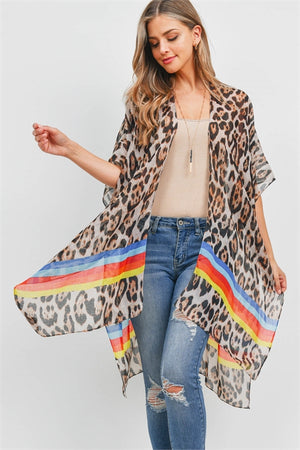 11012021  RAINBOW STRIPE  W LEOPARD PRINT KIMONO- ONE SIZE FIT ALL