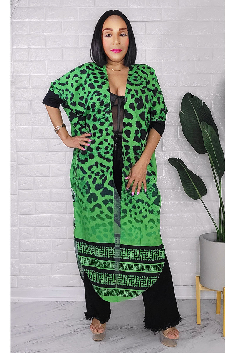 030623 The Green Cheetah Print One size Fit Duster