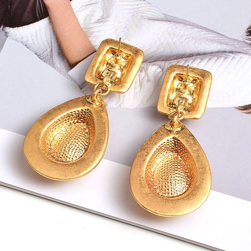 11192021 Purple Green Gold RHINSTONE Square w Ovals Earrings