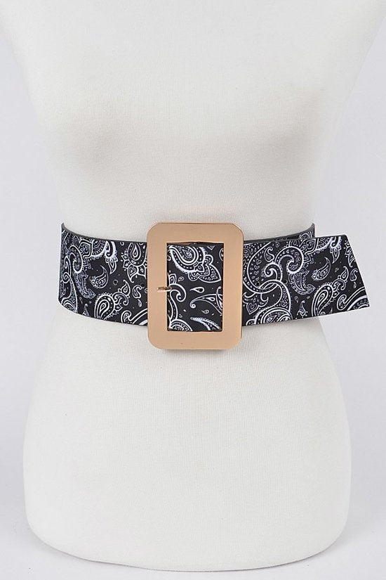 Gold Buckle with Black Paisley Plus Size Belt XL to 3XL