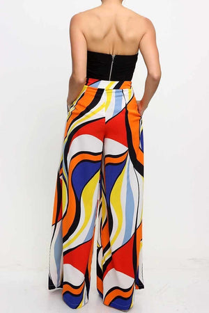 080422 Orange/Royal  Multi Colored Wide Legged Pants