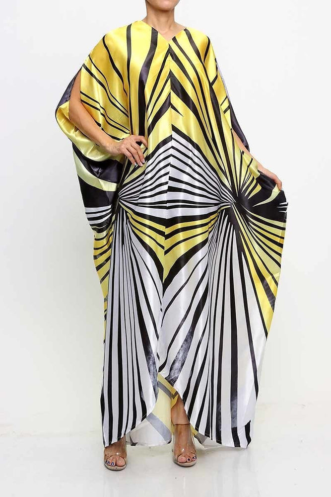 071522 The Yellow Zebra Print Satin Caftan