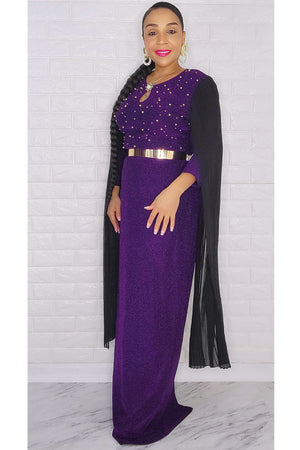 110522  Miss Extra Long Sheer Sleeve Purple Dress