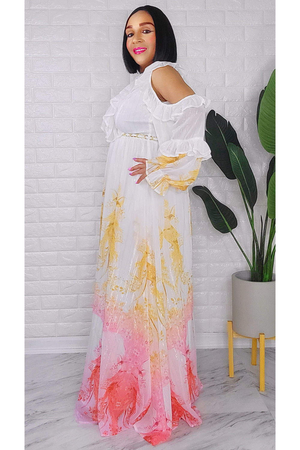 031423 The Victorian Open Back Maxi Dress with Chain belt