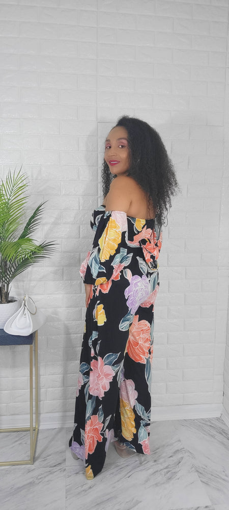 062922 Black/Orange Florals Jumpsuit
